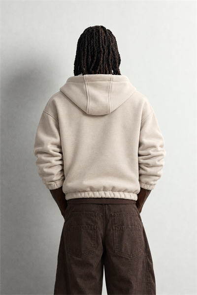 Erkek Deri Cep Detaylı Fermuarlı Şardonlu Kapüşonlu Oversize Sweatshirt
