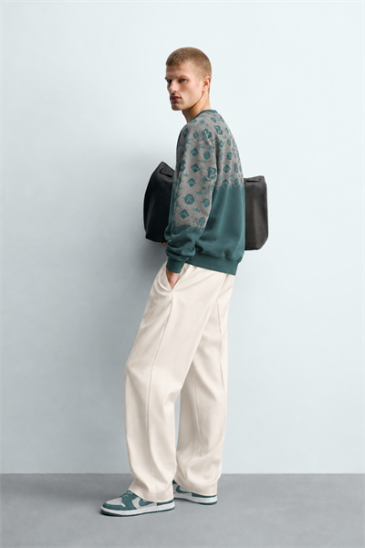 Erkek Geometrik Desen Baskılı Bisiklet Yaka Oversize Sweatshirt