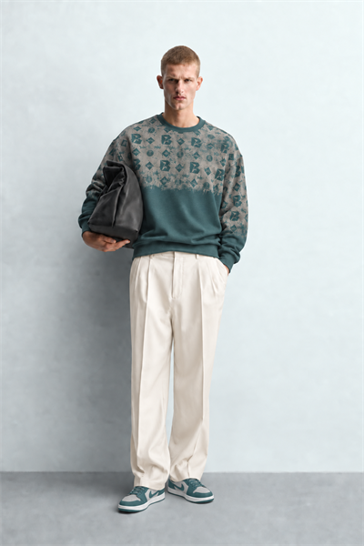Erkek Geometrik Desen Baskılı Bisiklet Yaka Oversize Sweatshirt