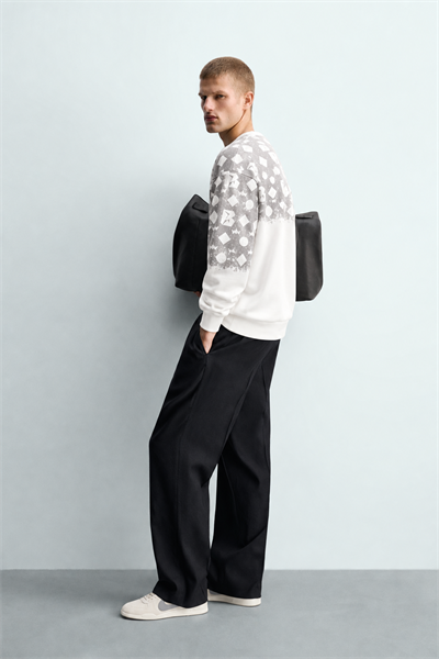 Erkek Geometrik Desen Baskılı Bisiklet Yaka Oversize Sweatshirt