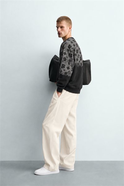 Erkek Geometrik Desen Baskılı Bisiklet Yaka Oversize Sweatshirt