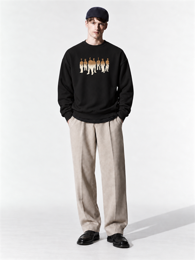Erkek Göğüs Figür ve Tipografi Baskılı Bisiklet Yaka Oversize Sweatshirt