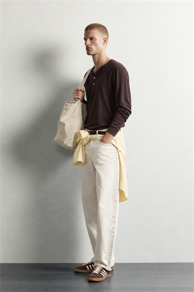 Erkek Henley Yaka Düğmeli Oversize Sweatshirt