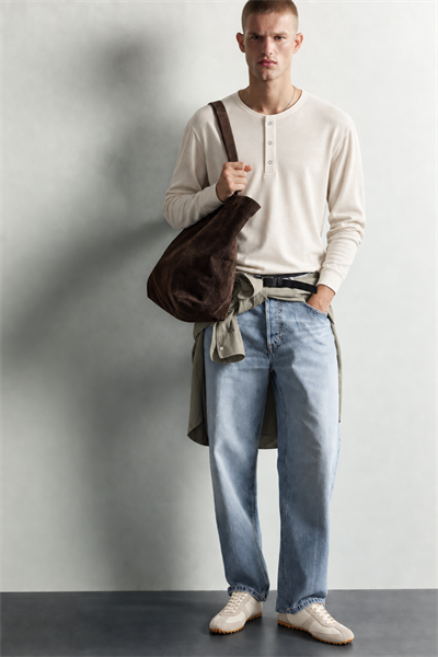 Erkek Henley Yaka Düğmeli Oversize Sweatshirt