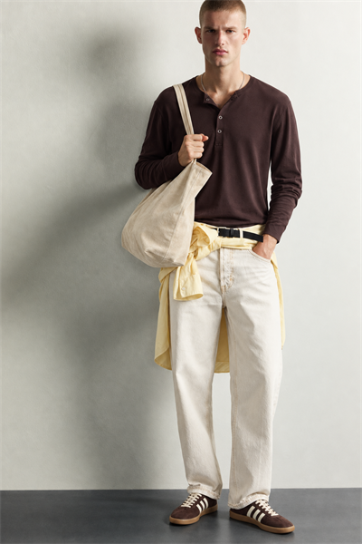 Erkek Henley Yaka Düğmeli Oversize Sweatshirt
