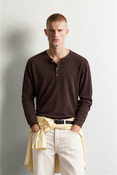 Erkek Henley Yaka Düğmeli Oversize Sweatshirt