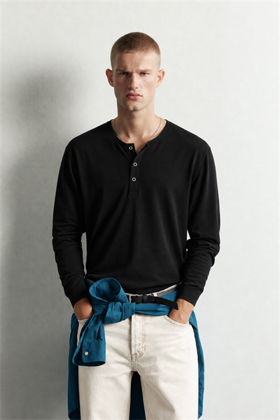 Erkek Henley Yaka Düğmeli Oversize Sweatshirt