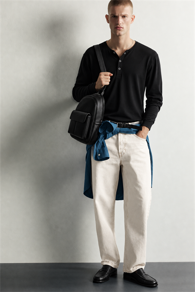 Erkek Henley Yaka Düğmeli Oversize Sweatshirt