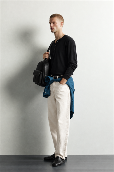 Erkek Henley Yaka Düğmeli Oversize Sweatshirt