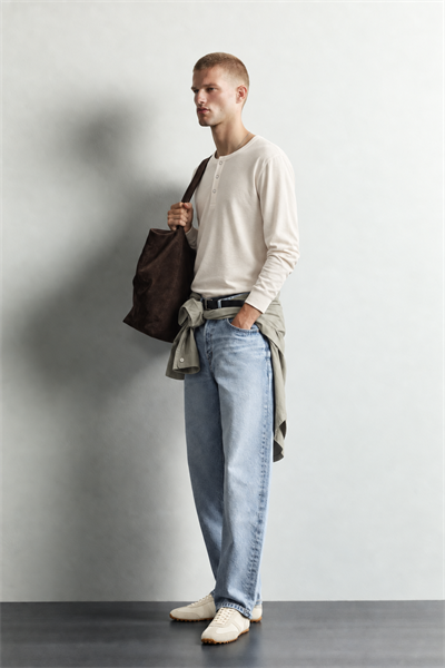 Erkek Henley Yaka Düğmeli Oversize Sweatshirt