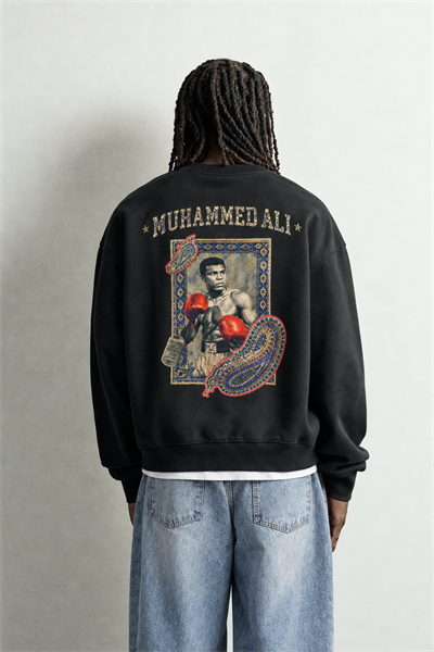 Erkek İçi Şardonlu Muhammed Ali Patch Baskılı Oversize Sweatshirt