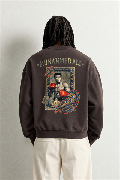 Erkek İçi Şardonlu Muhammed Ali Patch Baskılı Oversize Sweatshirt