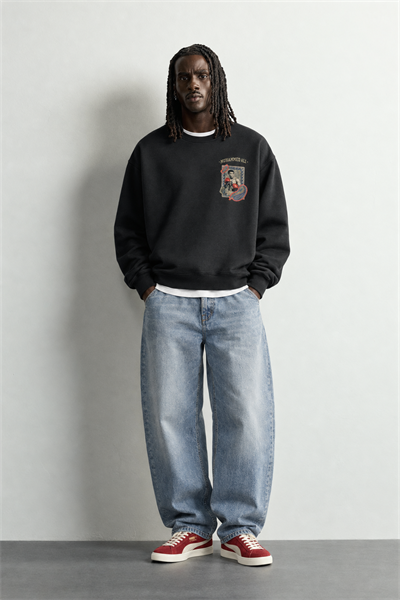 Erkek İçi Şardonlu Muhammed Ali Patch Baskılı Oversize Sweatshirt