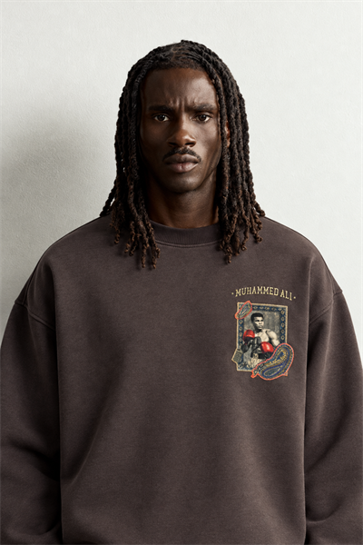 Erkek İçi Şardonlu Muhammed Ali Patch Baskılı Oversize Sweatshirt