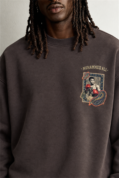 Erkek İçi Şardonlu Muhammed Ali Patch Baskılı Oversize Sweatshirt