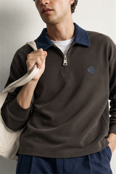 Erkek Kadife Yaka Fermuarlı Oversize Sweatshirt