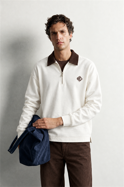 Erkek Kadife Yaka Fermuarlı Oversize Sweatshirt