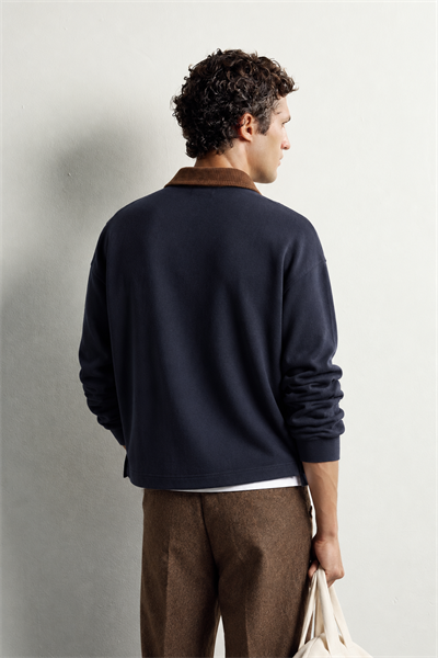 Erkek Kadife Yaka Fermuarlı Oversize Sweatshirt