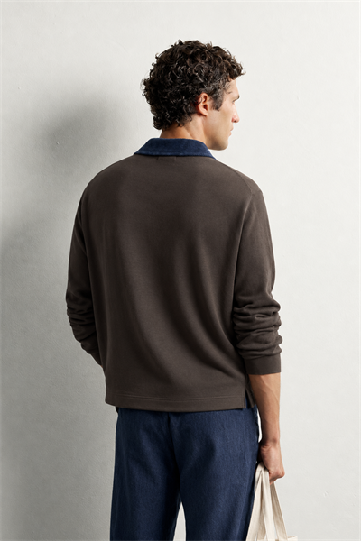 Erkek Kadife Yaka Fermuarlı Oversize Sweatshirt