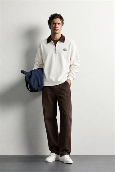 Erkek Kadife Yaka Fermuarlı Oversize Sweatshirt