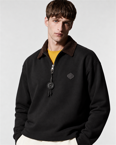 Erkek Kadife Yaka Fermuarlı Oversize Sweatshirt