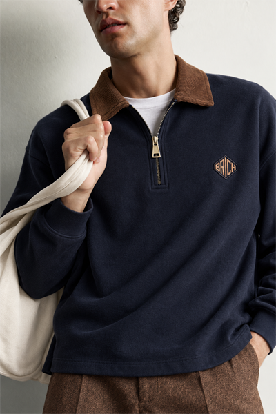 Erkek Kadife Yaka Fermuarlı Oversize Sweatshirt