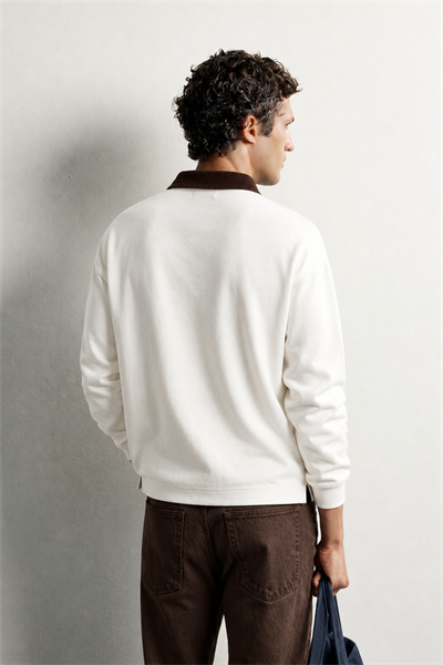 Erkek Kadife Yaka Fermuarlı Oversize Sweatshirt