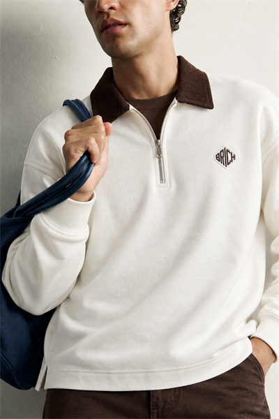 Erkek Kadife Yaka Fermuarlı Oversize Sweatshirt