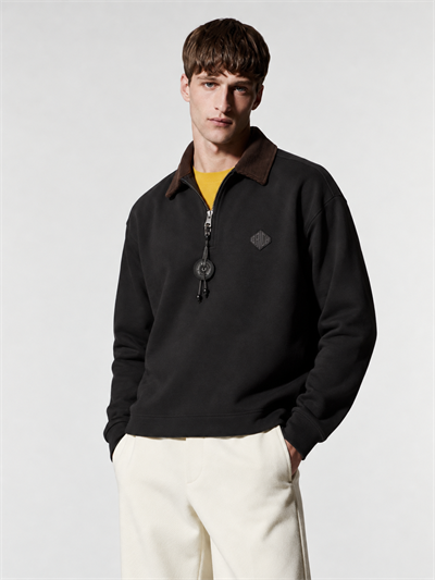 Erkek Kadife Yaka Fermuarlı Oversize Sweatshirt