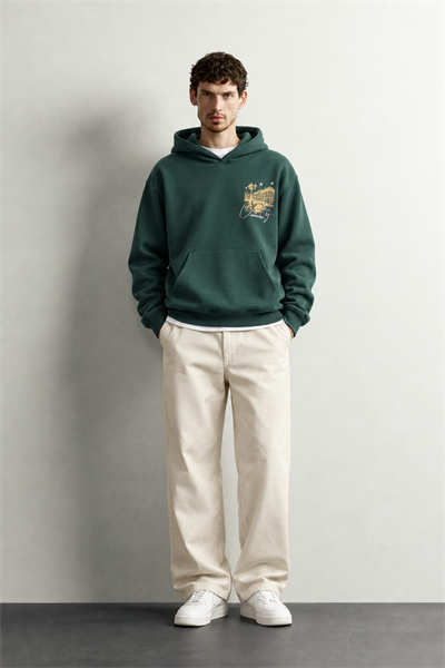 Erkek Kanguru Cepli Amsterdam Baskılı Şardonlu Kapüşonlu Oversize Sweatshirt