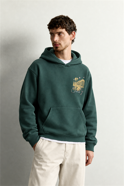 Erkek Kanguru Cepli Amsterdam Baskılı Şardonlu Kapüşonlu Oversize Sweatshirt