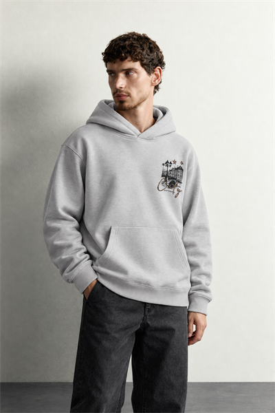 Erkek Kanguru Cepli Amsterdam Baskılı Şardonlu Kapüşonlu Oversize Sweatshirt