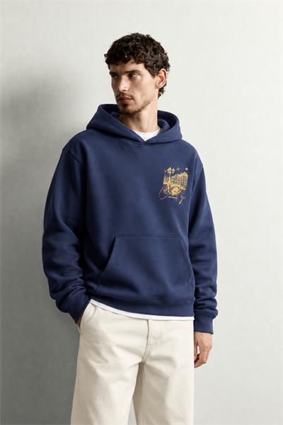 Erkek Kanguru Cepli Amsterdam Baskılı Şardonlu Kapüşonlu Oversize Sweatshirt
