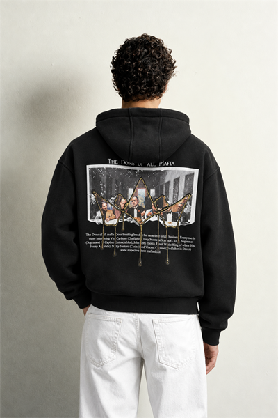 Erkek Kanguru Cepli Mafia Temalı Şardonlu Kapüşonlu Oversize Sweatshirt