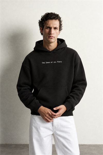 Erkek Kanguru Cepli Mafia Temalı Şardonlu Kapüşonlu Oversize Sweatshirt