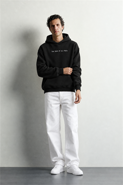 Erkek Kanguru Cepli Mafia Temalı Şardonlu Kapüşonlu Oversize Sweatshirt