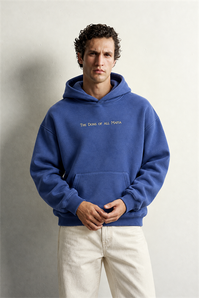 Erkek Kanguru Cepli Mafia Temalı Şardonlu Kapüşonlu Oversize Sweatshirt