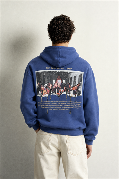 Erkek Kanguru Cepli Mafia Temalı Şardonlu Kapüşonlu Oversize Sweatshirt
