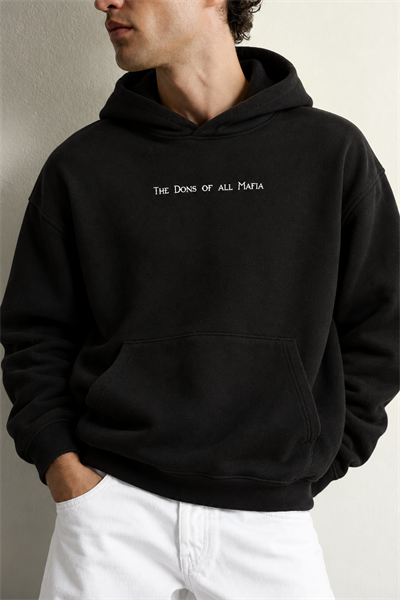 Erkek Kanguru Cepli Mafia Temalı Şardonlu Kapüşonlu Oversize Sweatshirt