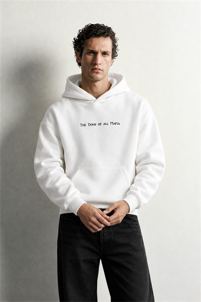 Erkek Kanguru Cepli Mafia Temalı Şardonlu Kapüşonlu Oversize Sweatshirt