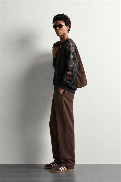 Erkek Kolu Etnik Desen Baskılı Bisiklet Yaka Oversize Sweatshirt