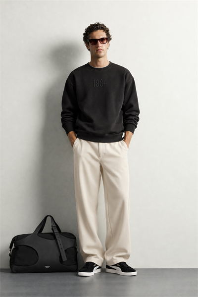 Erkek Ön ve Sırt Kabartma Nakış Detaylı Bisiklet Yaka Oversize Sweatshirt