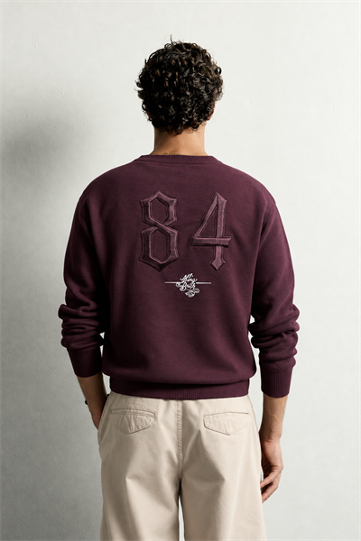 Erkek Ön ve Sırt Kabartma Nakış Detaylı Bisiklet Yaka Oversize Sweatshirt