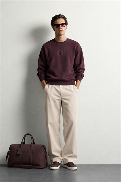 Erkek Ön ve Sırt Kabartma Nakış Detaylı Bisiklet Yaka Oversize Sweatshirt