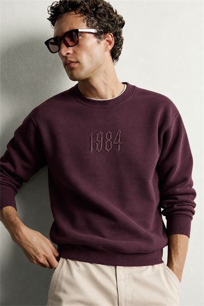 Erkek Ön ve Sırt Kabartma Nakış Detaylı Bisiklet Yaka Oversize Sweatshirt