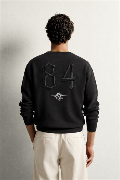 Erkek Ön ve Sırt Kabartma Nakış Detaylı Bisiklet Yaka Oversize Sweatshirt