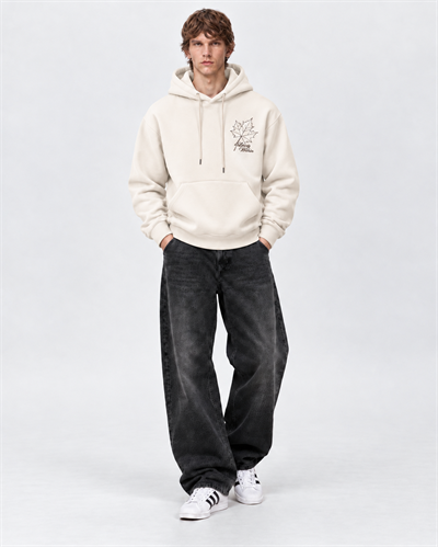 Erkek Oversize İçi Şardonlu Kapüşonlu Patch Baskılı Sweatshirt