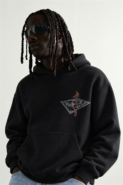Erkek Patch Baskılı Nakışlı Şardonlu Kapüşonlu Oversize Sweatshirt