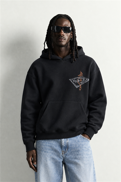 Erkek Patch Baskılı Nakışlı Şardonlu Kapüşonlu Oversize Sweatshirt