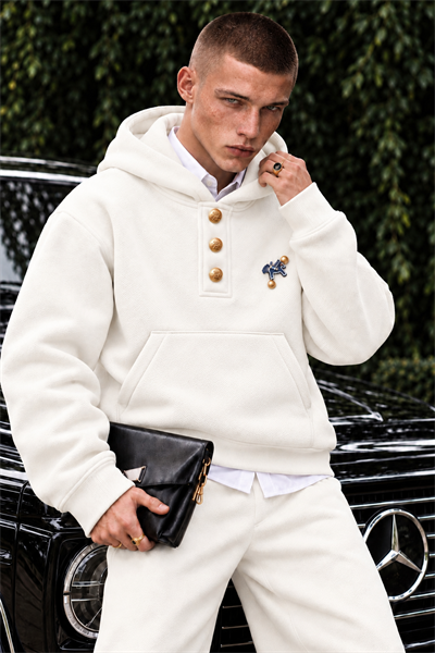 Erkek Premium Oversize Kapüşonlu İçi Şardonlu Düğmeli Sweatshirt